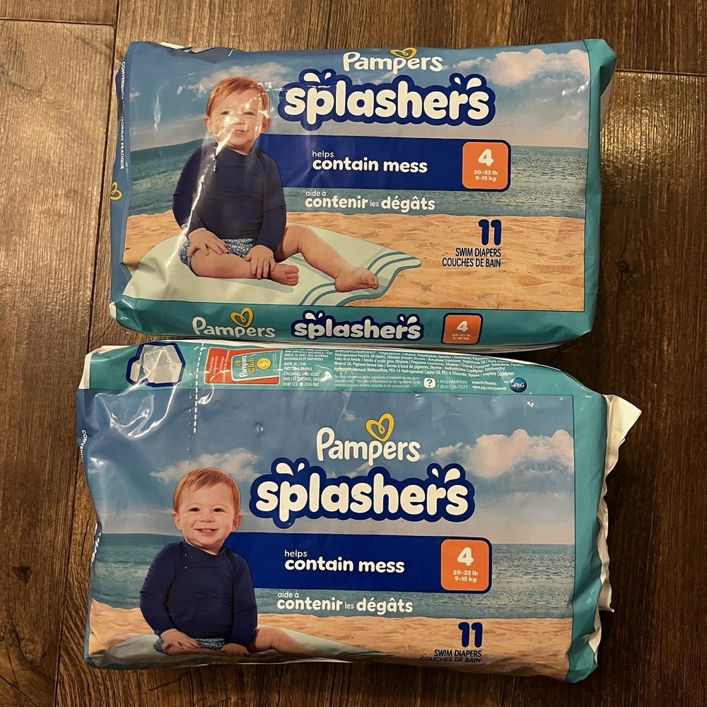 2 New Pampers Splashers 11 Pack Swim Diapers Size 4 (20-33 lbs) Total 22‎